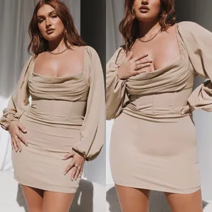 Princess Polly Lillie Beige Corset Mini Dress Long Sleeve Bodycon US 12 EUC thumbnail 3