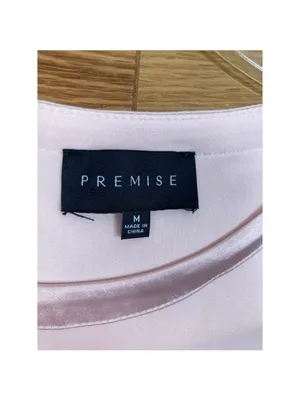 -New Premise Silver Peony Short Sleeve Top Womens M Pink Satin Trim Round Neck thumbnail 3