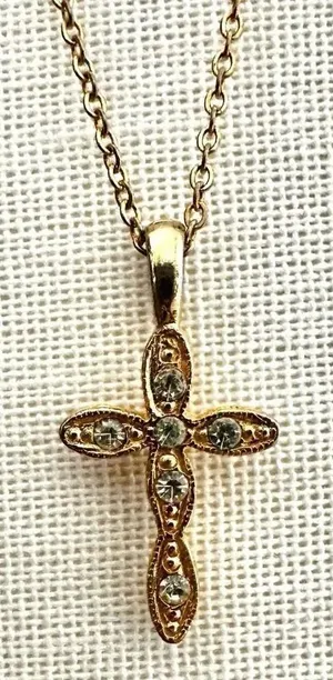 Gold tone faux diamond cross pendant necklace thumbnail 1