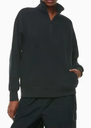 Aritzia TNA Black Half-Zip Fleece boyfriend Sweater XS thumbnail 1