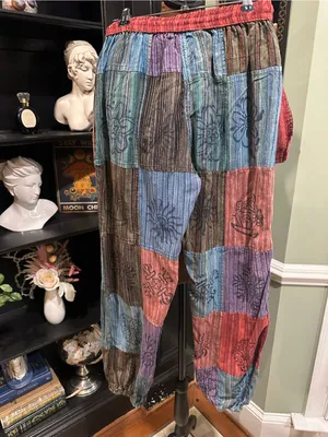 Hippie Patchwork Cotton Pants – Size Small Red thumbnail 7