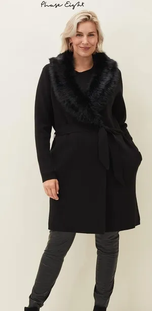NWT Edessa Faux-Fur Trim Wrap sweater Coat thumbnail 2