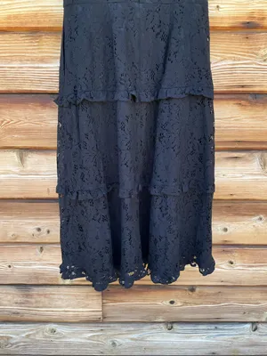 Black Size 6 Lace Sleeveless Tiered Ruffle Midi Dress thumbnail 10