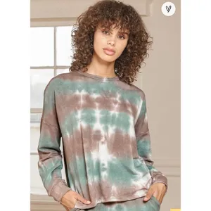 Lulus Womens M Iconic‎ Moves Tie Dye Sweatshirt Brown Green Slouchy Hippie USA thumbnail 8