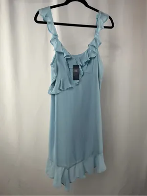 NWT Abercrombie & Fitch Asymmetrical Ruffle‎ Mini Dress in Light Blue Size Large thumbnail 2