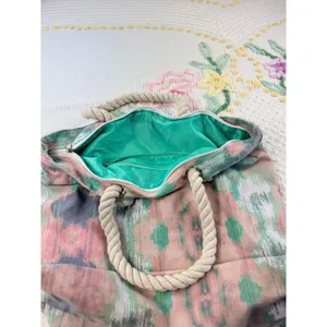 Abstract Beach Tote Bag Rope Handles‎ Turquoise Lining Travel Shopper thumbnail 6