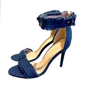 Forever Women’s Delicate 18 Frayed Blue Denim Open Toe High Heel Sandals thumbnail 2