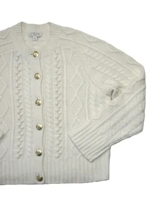 NWT J.Crew Cable-knit Cardigan Sweater in Ivory Wool Blend M thumbnail 6