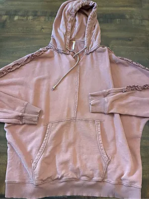 Free People XOXO Hoodie Sweatshirt Large Antique Oak Orange Ruffles thumbnail 1