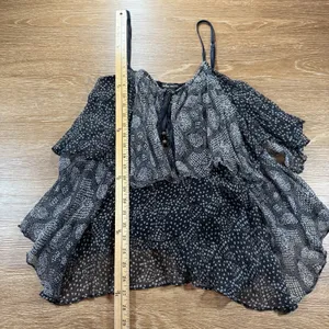 Ella Moss Women's M Silk Ruffle Tank Top Black Sheer Boho Layered Blouse thumbnail 6