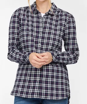 Barbour Birling Shirt Plaid Button Up‎ Navy Pink White Size 10 thumbnail 1