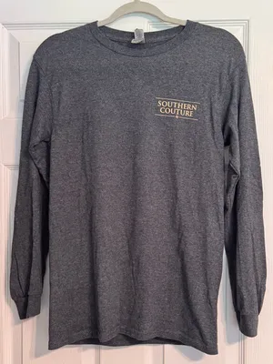 Southern Couture Turkey Thanksgiving Fall Long Sleeve Gray Cotton T-shirt Small thumbnail 1