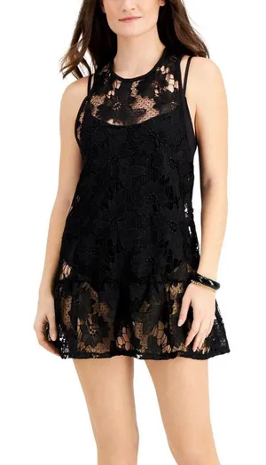 NWT Miken Juniors Crochet Cover Up Dress HO1474027-VAN Black M thumbnail 1