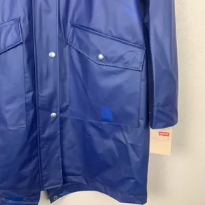 Levi's Blue Rain Jacket Trench Coat Hooded XS Long Line Snap Buttons Waterproof thumbnail 8
