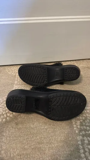 Crocs black suede faux lined cobbler mule thumbnail 4
