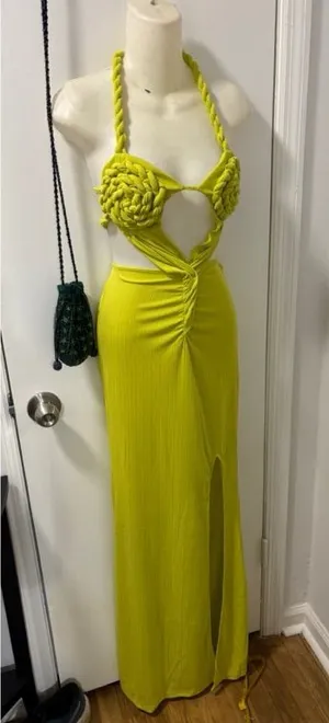 Chartreuse green strappy maxi dress thumbnail 1