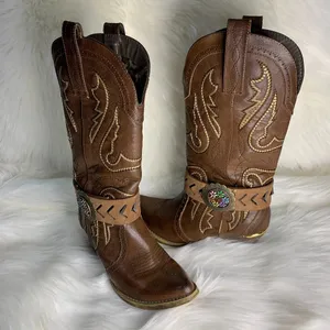 Handmade Womens Brown Leather Floral Metal Buckle Removable Boot Band One Size thumbnail 2