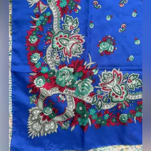 Vintage Glentex blue rose bud large square head neck scarf thumbnail 2