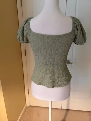 See You Monday Sage Green Puff Sleeve Tie-Front off shoulder Blouse thumbnail 3