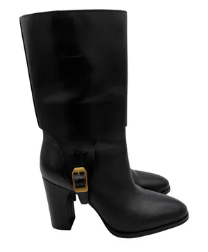 Franco Sarto Wyatt Black Leather Mid-Calf Block Heel Buckle‎ Boots 7M thumbnail 1