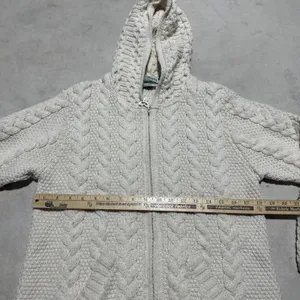 Aran Wool Knot Hooded Zip Up Sweater Women's SZ Small Merino Wool Fisherman thumbnail 4