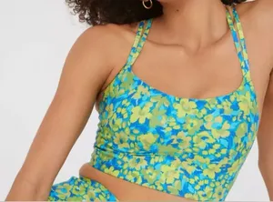 NWT Offline By Aerie Elite Blue Floral Real Me Xtra Hold Up Strappy Sports Bra thumbnail 1