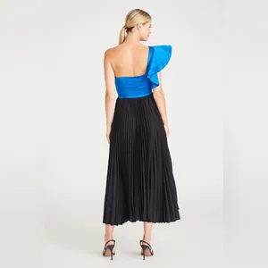 AMUR X‎ REVOLVE Cleopatra Black & blue one shoulder Pleated cut out maxi 4 thumbnail 3