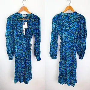 GANNI Azure Blue‎ Wrap Dress 34 thumbnail 4