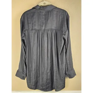 By Anthropologie Womens Black Satin Long Sleeve‎ Blouse Top Shirt Small thumbnail 2