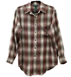 Vintage LAUREN Ralph Lauren Rayon/Wool Blend Plaid Button Down Shirt Size M thumbnail 1