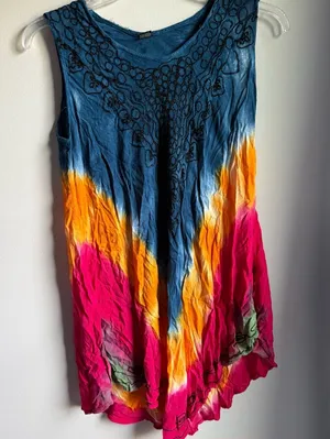 P. K. Garments Swim Cover Tie Dye Gauze with Embroidery One Size Fits 1X thumbnail 1