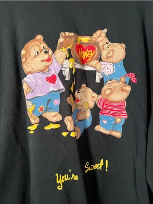 Vintage Basic Editions Womens Mock Neck Sweatshirt Black Bear Honey You're Sweet thumbnail 4