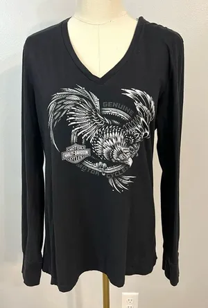 ❄️Harley Davidson Rhinestone Embellished‎ Long Sleeve Tee thumbnail 1
