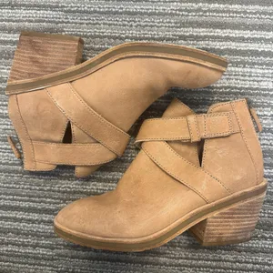 Eileen Fisher‎ Derby Ankle Boots Tan Nubuck Leather Stacked Heel Preppy Career 6 thumbnail 5