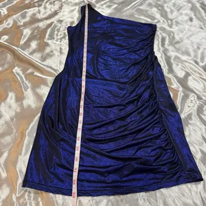 Metallic Blue Dress Y2K 2000s Futuristic Chic Going Out Cocktail Party Mob Wife thumbnail 3