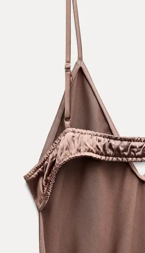 ZARA dress midi maxi satin wedding lingerie chocolate brown party cocktail thumbnail 13