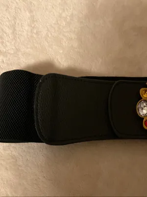 Black Elastic Waist Belt with Jeweled Gold Buckle thumbnail 3