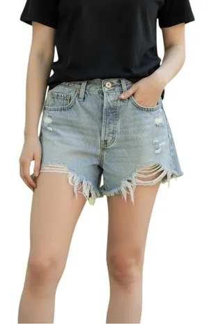 Levi’s Blue Distressed Button Fly Jean Shorts with Frayed Hem 25 thumbnail 1