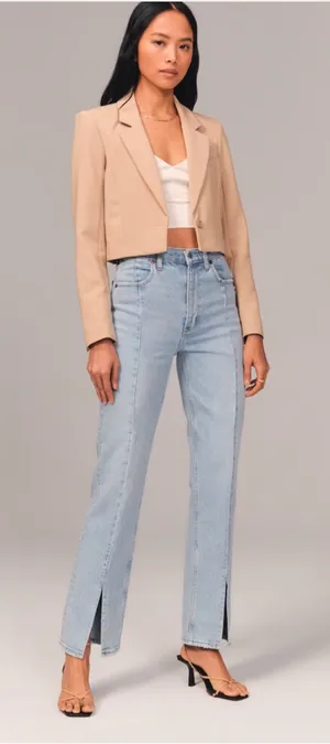 ABERCROMBIE & FITCH The 90s Straight Leg Ultra High Rise Seam Split Hem Jeans thumbnail 1