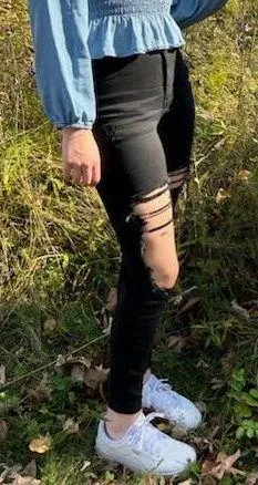 American Eagle Black Ripped Hi Rise Jegging thumbnail 1