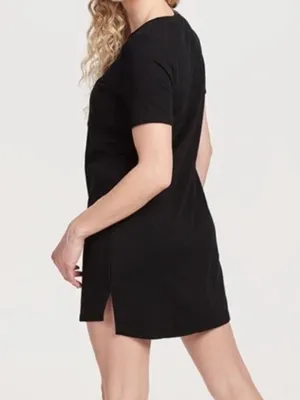 WoolX Lexie Black Relaxed T-Shirt Dress Pocket Sz Large $160 thumbnail 4