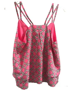 Crown & Ivy Tiered dual strapped racer back flowy tank sleeveless blouse basket weave print thumbnail 2