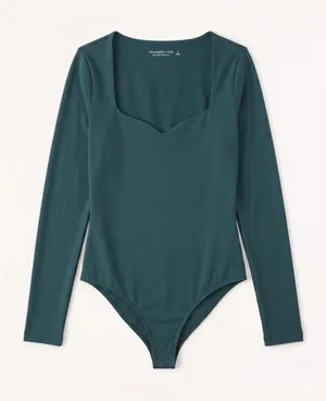 Abercrombie & Fitch Dark Green Long Sleeve Bodysuit size Small thumbnail 1