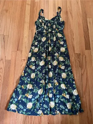 Old Navy Blue Yellow Floral Midi Dress Small Cottagecore Summer Feminine Beach thumbnail 9