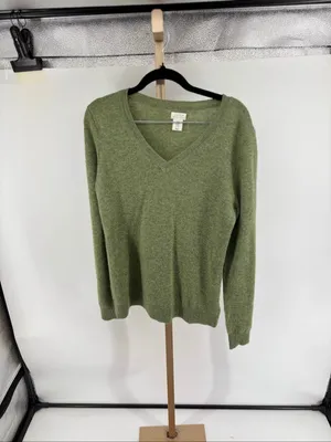 Aspen 2- Ply Cashmere V Neck Sweater Green Size Medium thumbnail 9