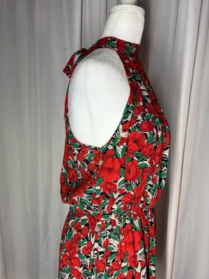 Red Floral Halter Mini Dress with Green Accents thumbnail 4