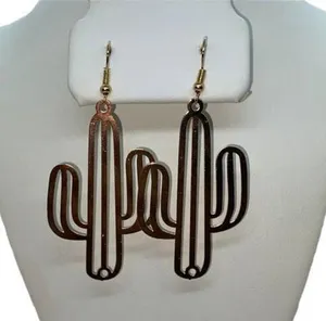 NWT Gold-Tone Laser Cut Thin Metal Cactus Dangle Earrings thumbnail 1