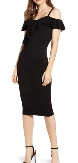 NWT BAILEY 44 Jungle Canopy Cold-Shoulder Dress Black Large thumbnail 1