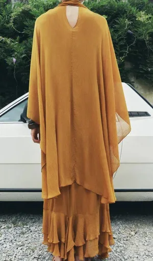 Zara dress maxi cape mustard yellow flowy kimono kaftan boho summer thumbnail 8