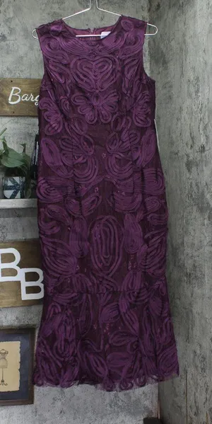 JS Collections Tea Length Fit Flare Sleeveless Bateau Neck Dress Purple 12 thumbnail 1